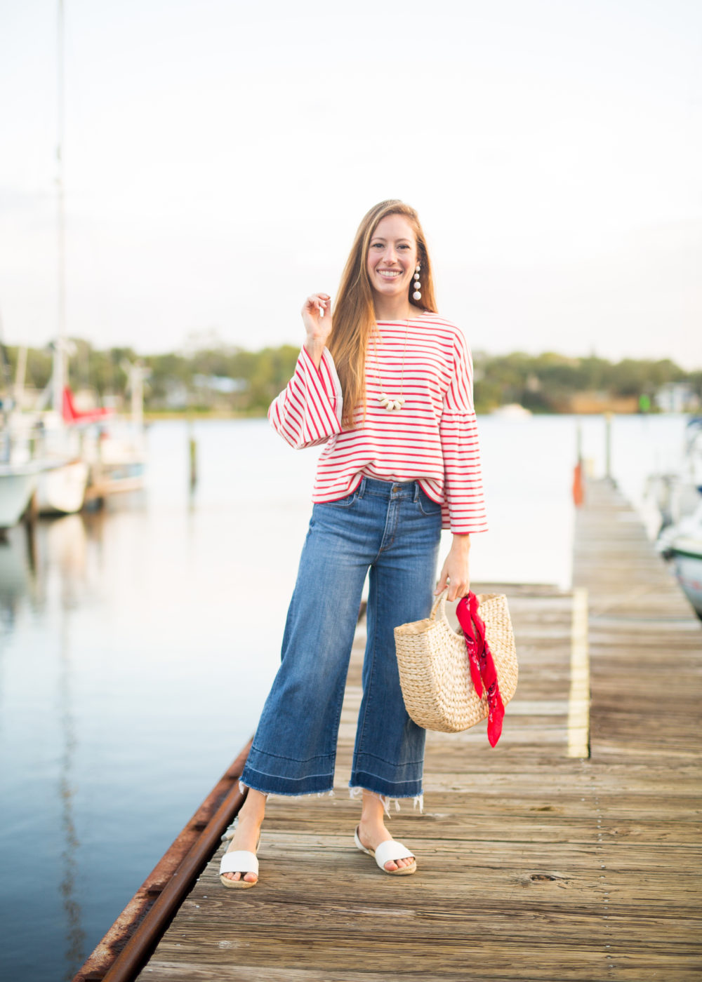 A Classic Striped Look for Fall, Wearing Wide Leg Pants + Striped Top | Sunshine Style