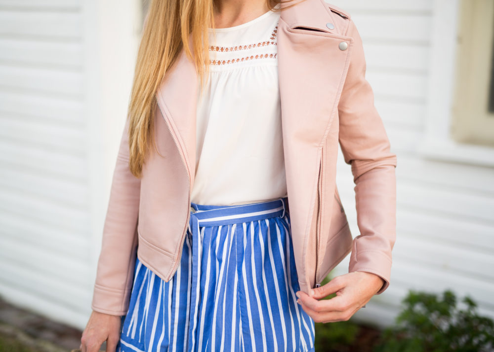 blush pink faux-leather jacket