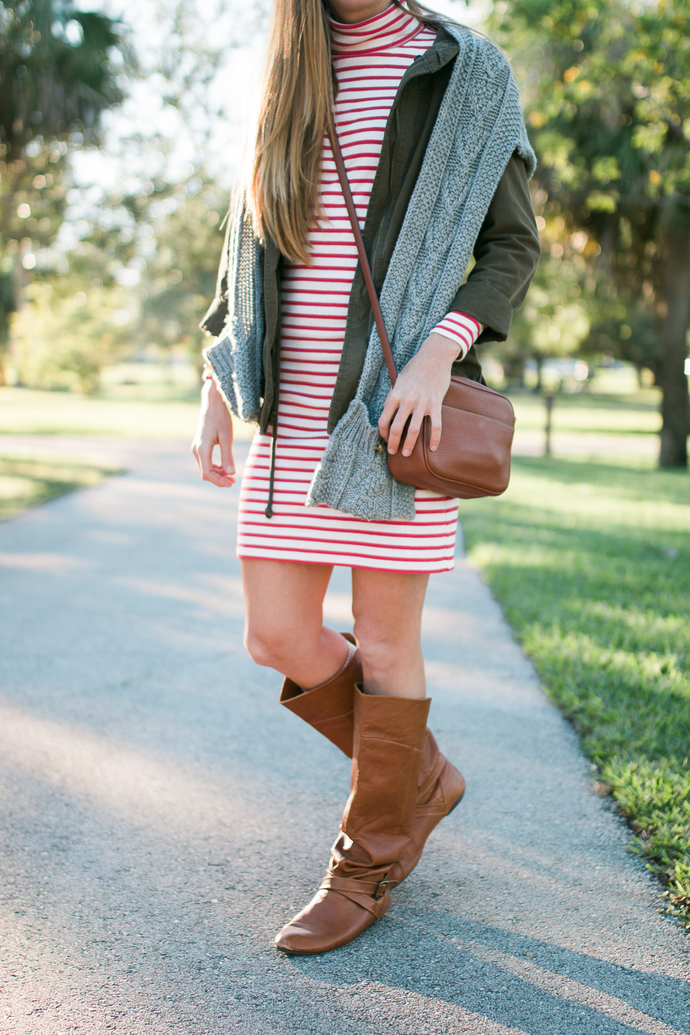 casual christmas day outfit striped dress