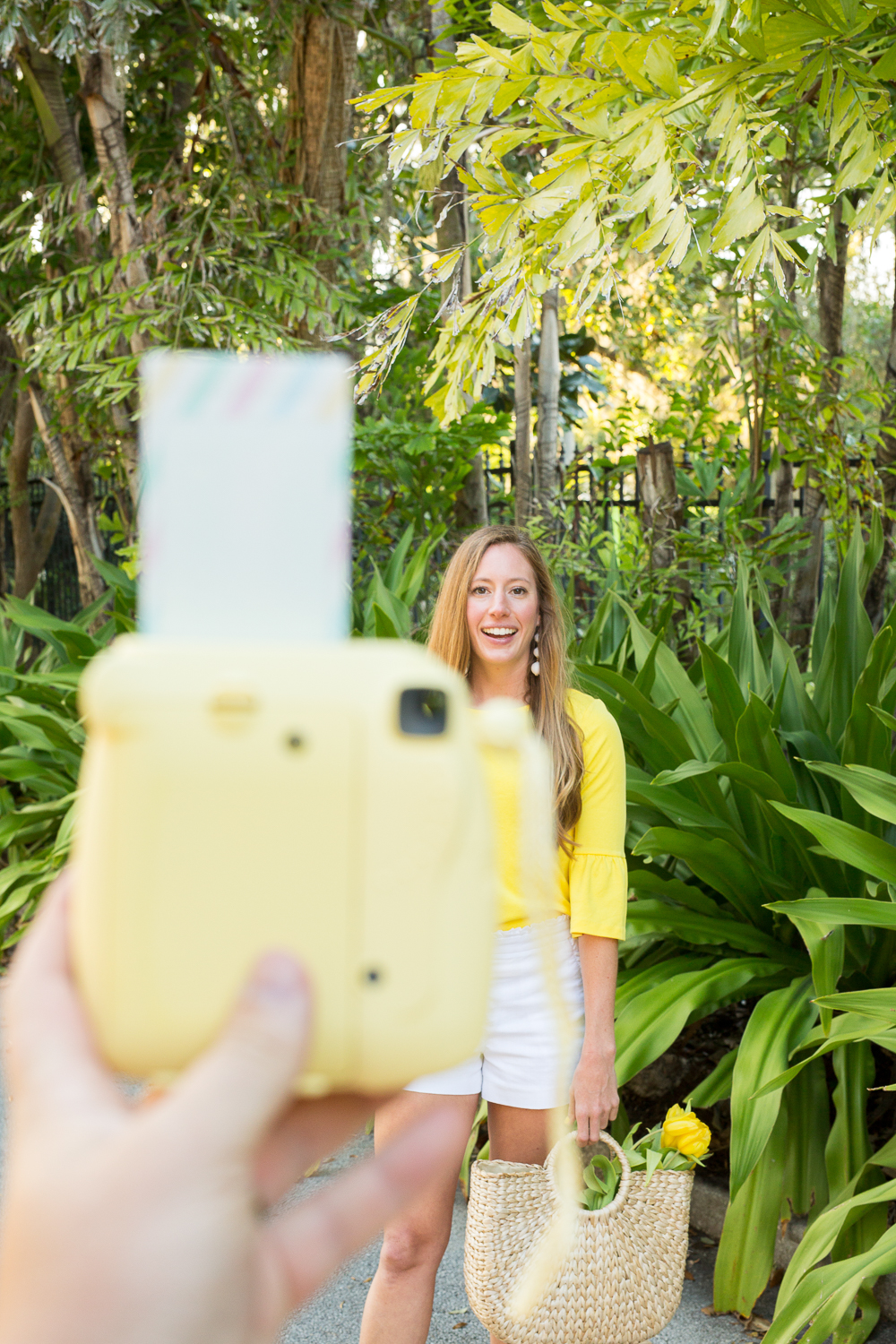 Classic Spring Outfit Idea - Yellow Instax Camear