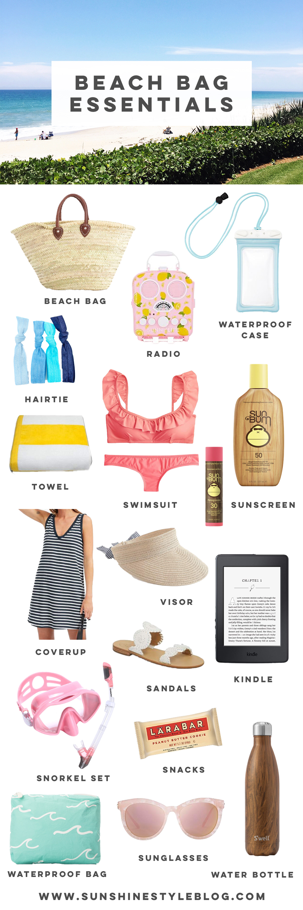 What to Pack in a Beach Bag: 20 Beach Essentials for your next tropical vacation, includes a FREE Packing list | Sunshine Style