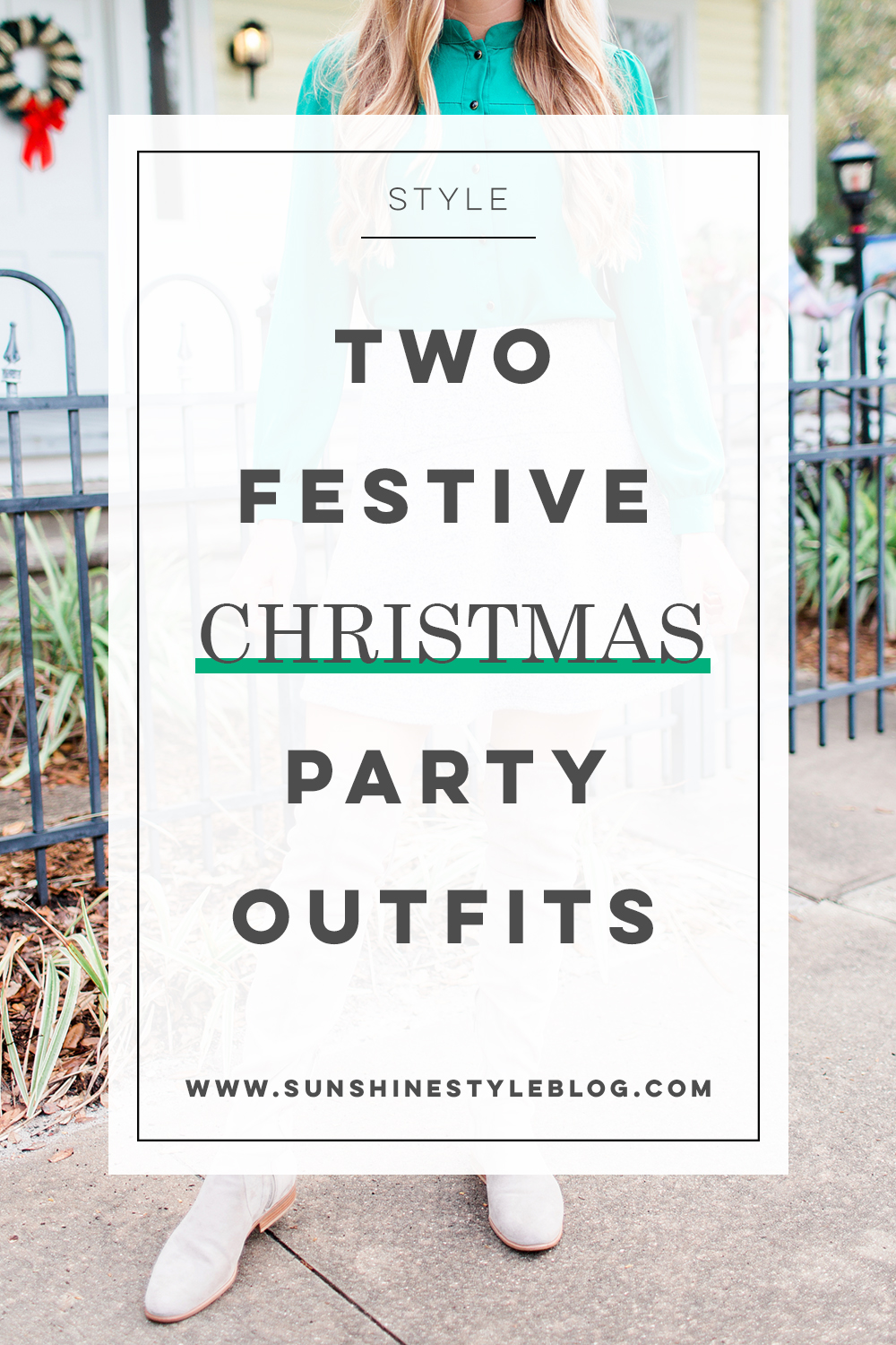 Festive Christmas Party Outfit // What to Wear for a Christmas Party // Christmas Day Outfit // Green Blouse // Grey Over the Knee Boots // LOFT Swing Skirt - More on www.thesunshinestyle.com #winterfashion #winteroutfits #christmasoutfit #styleinspiration