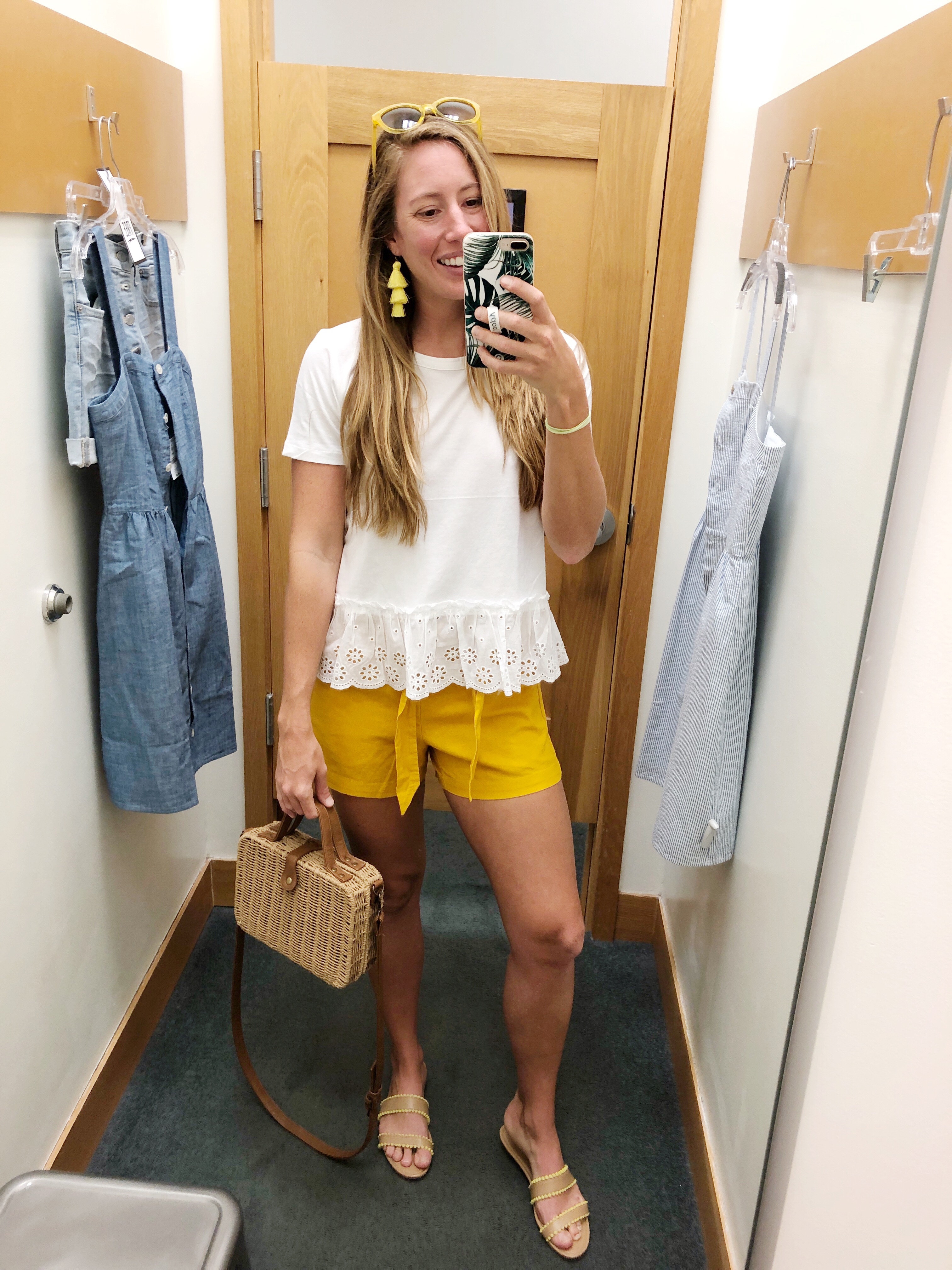 White Peplum T-Shirt Top J.Crew Factory, Yellow Tie Shorts / Sunshine Style - A Florida Fashion Blog