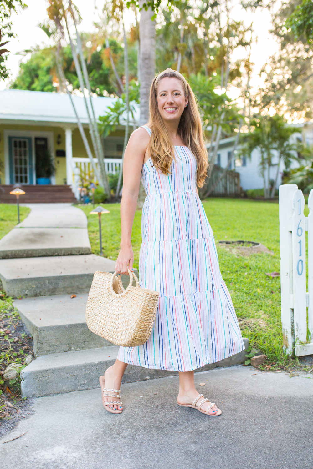 J.Crew Factory Striped Maxi Dress / How to Style a Maxi Dress in Warm-Weather / Summer Maxi Dress / Summer Dress Outfit / Preppy Outfit / Preppy Style Summer - Sunshine Style, A Florida Fashion and Lifestyle Blog