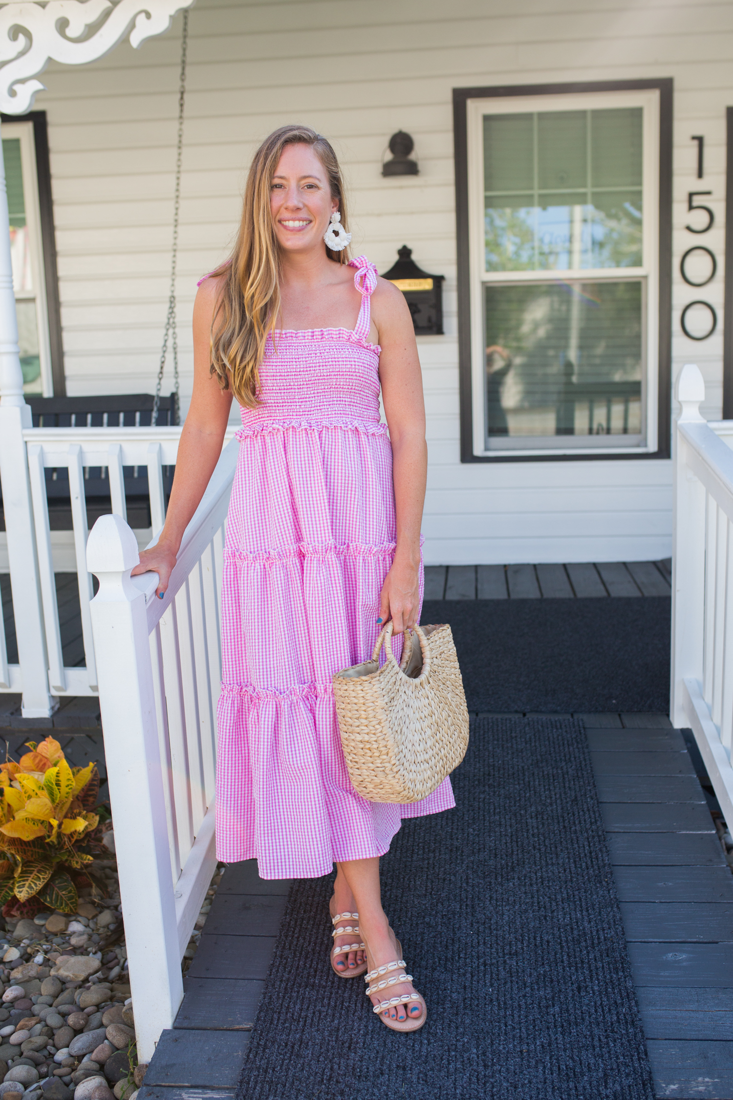 Gingham Tie Strap Midi Dress / Summer Dress Outfits / Preppy Style / Preppy Outfit / TIe Strap Dress / Casual Summer Dresses / Cute Dresses for Summer - Sunshine Style, A Preppy Fashion and Coastal Lifestyle Blog By Katie
