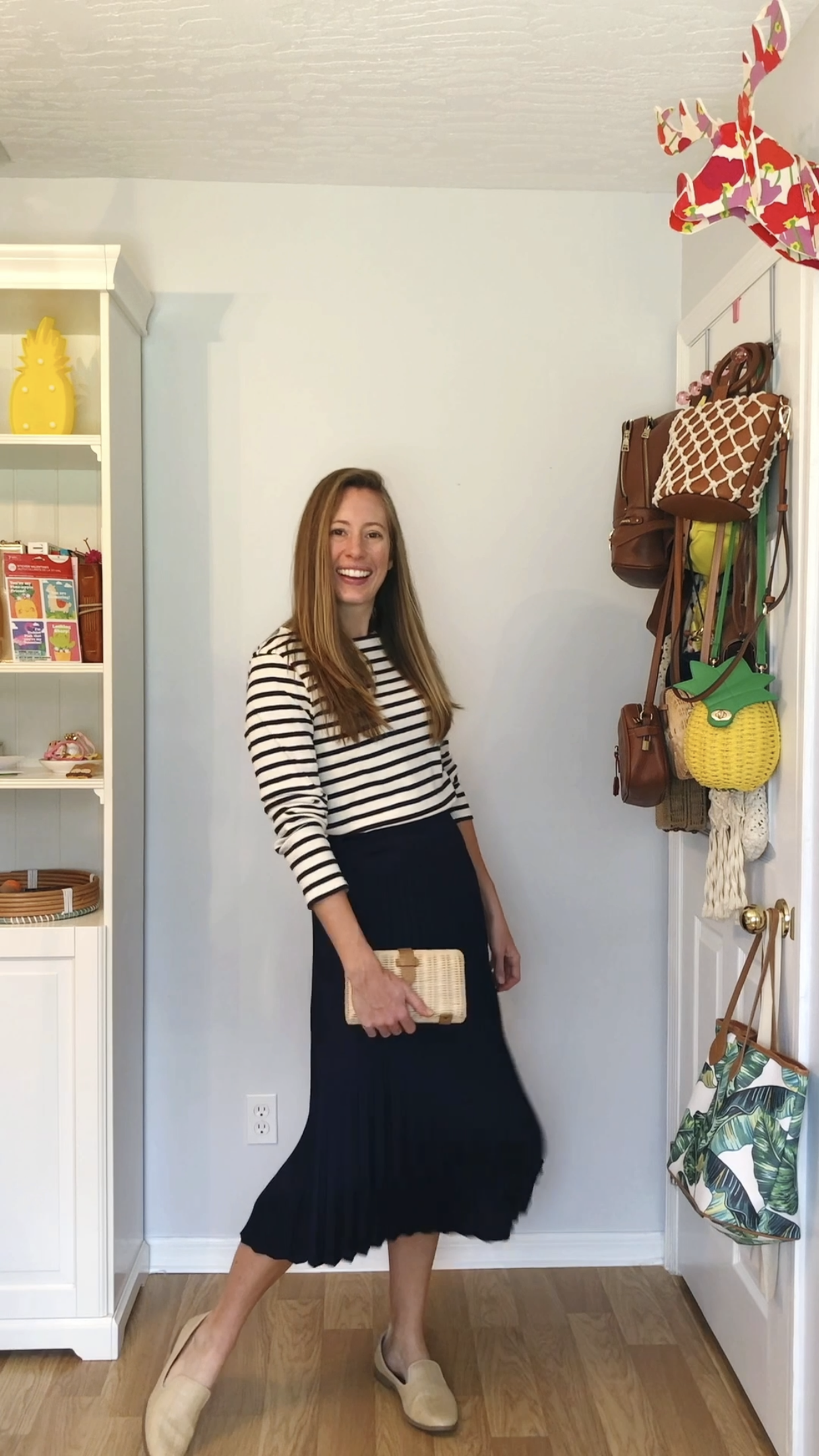 3 Ways to Wear a Long Sleeve Striped Shirt / Causal Winter Outfit / Beach Outfit / Midi Skirt / Coastal Style / Striped Top / Sunshine Style - A Florida Fashion Blog by Katie