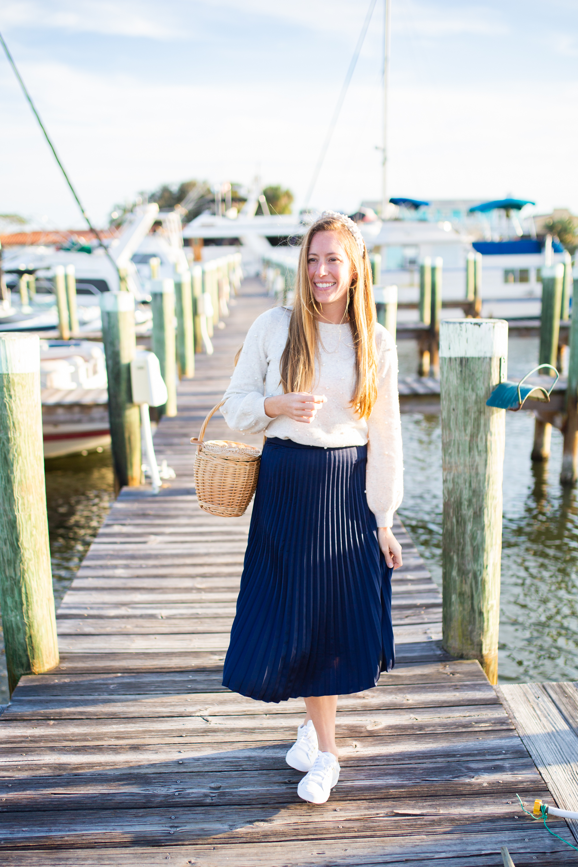 Cozy Sweaters / Puff Sleeve Sweater / How to Style a Sweater / Pleated Skirt / How to Wear White Sneakers / Winter Outfit / Spring Outfit - Sunshine Style, a Florida Fashion Blog by Katie 
