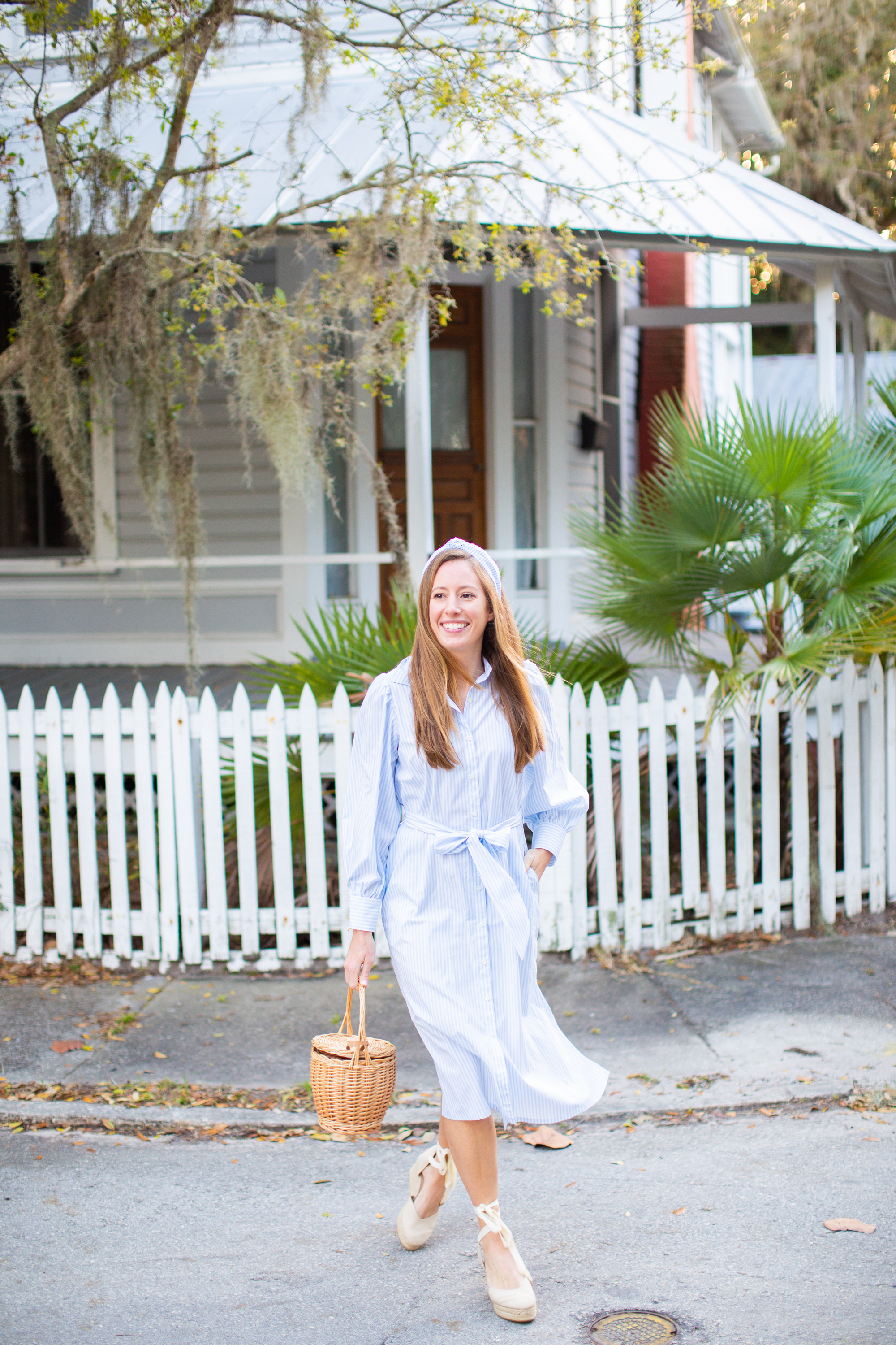 How to Style a Long Sleeve Striped Dress for Spring / Easter Dress / Easter Outfit / Spring Dress / Blue Stripe Dress / Spring Outfit Inspiration / Blue Striped Headband / Sunshine Style - A Florida Based Fashion and Lifestyle Blog by Katie 
