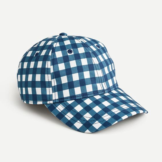 a baseball cap with blue gingham print