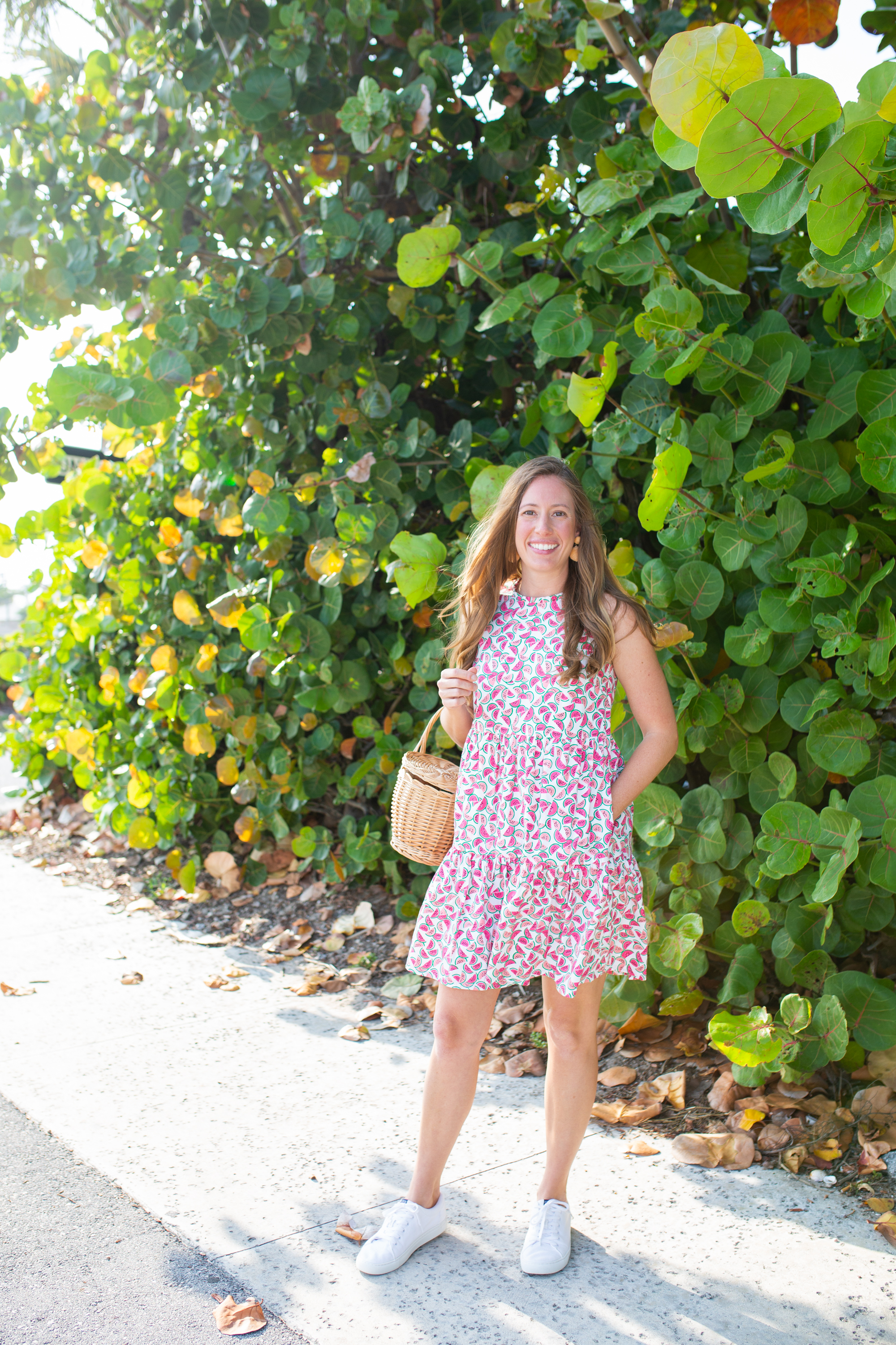 woman in outdoors wearing Citrus Print Pieces dress
